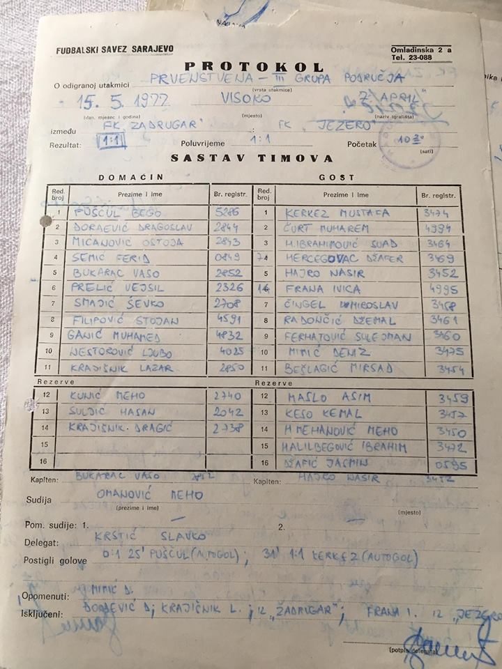 fk zadrugar, fk jezero 1977