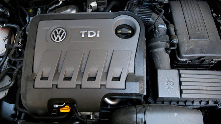 FILE PHOTO: A Volkswagen Passat TDI diesel engine is seen in central London