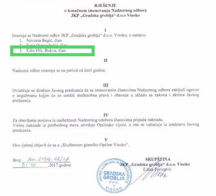 hafiz edin bukva, nepotizam