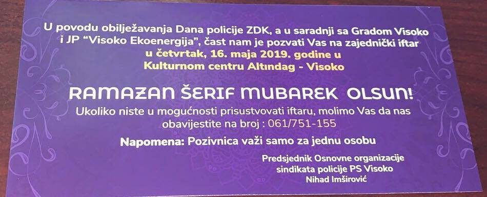 sindikat policije, poziv na iftar