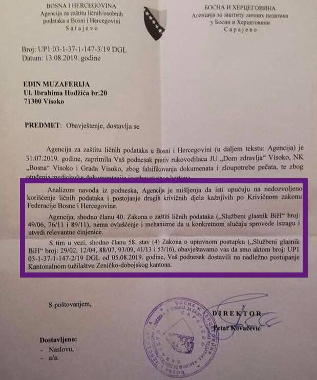 Agencija za zastitu licnih podataka, Edin Muzaferija