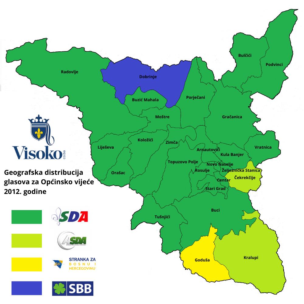 Geografska distribucija za Općinsko vijeće 2012. godine